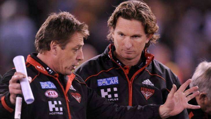 In less complicated days: Mark Thompson and James Hird. Photo: Sebastian Costanzo