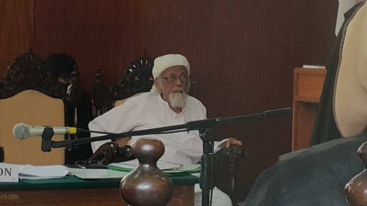 Radical Indonesian cleric Abu Bakar Bashir in court in Cilacap on January 26. Photo: Amilia Rosa