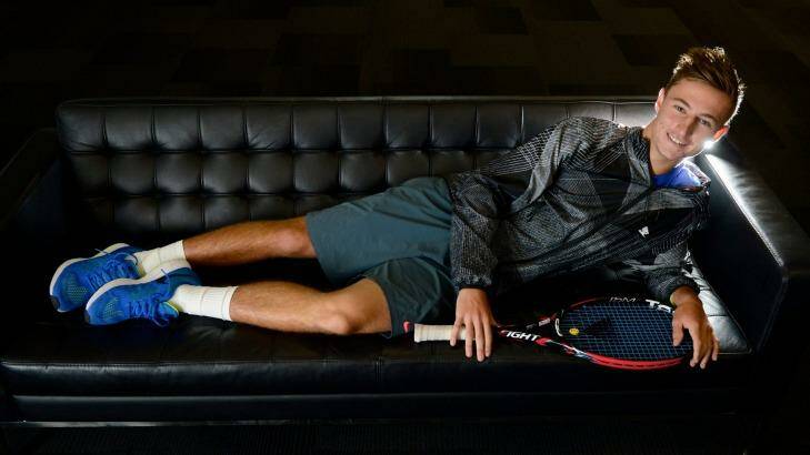 Serving it up: US Open junior title winner Omar Jasika.  Photo: Penny Stephens