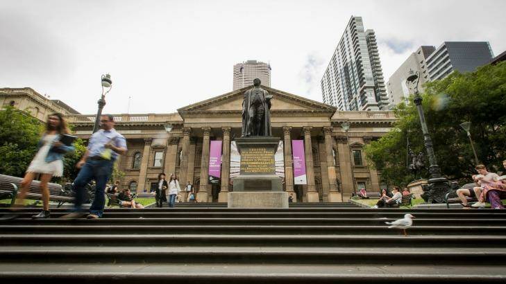 A man was stabbed in front of the State Library on Saturday after he refused to give up his mobile phone. Photo: Chris Hopkins