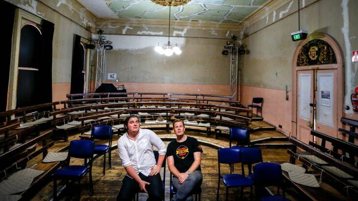 Trades Hall in Carlton is falling into disrepair, they are calling for a Government funding to fix it. 24 March 2016. The Age NEWS. Photo: Eddie Jim. (Matt Kunkel, white top, and Trades Hall secretary Luke Hilakari)