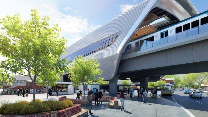 An artist's impression showing modern transport utopia. The station at Murrumbeena.