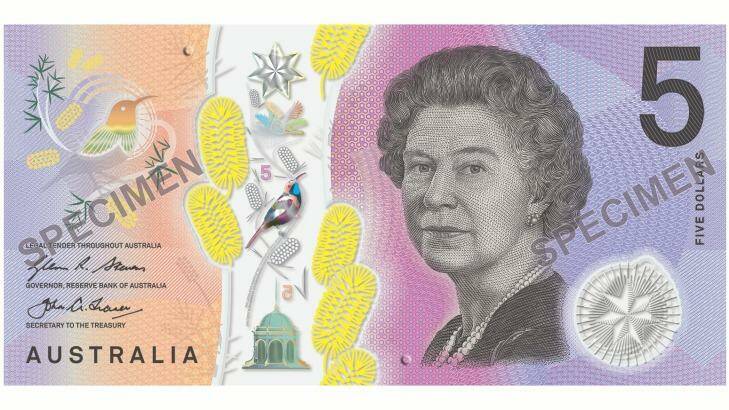 The new $5 note has tactile features for blind people. Photo: RBA