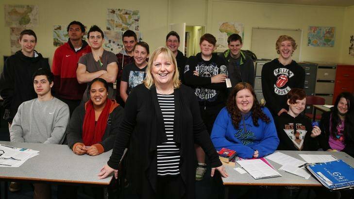 Nurse and teen health expert Sam Read with her sex education class in Melbourne's western suburbs. Photo: Paul Jeffers