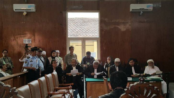 Abu Bakar Bashir (far right) in court. Bashir's lawyer has denied Bashir had anything to do with the Jakarta terror attacks. Photo: Amilia Rosa