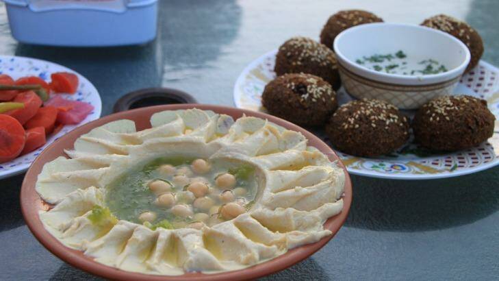 Hummus and falafel delight at Qwaider al Nabulsi. Photo: Ben Groundwater
