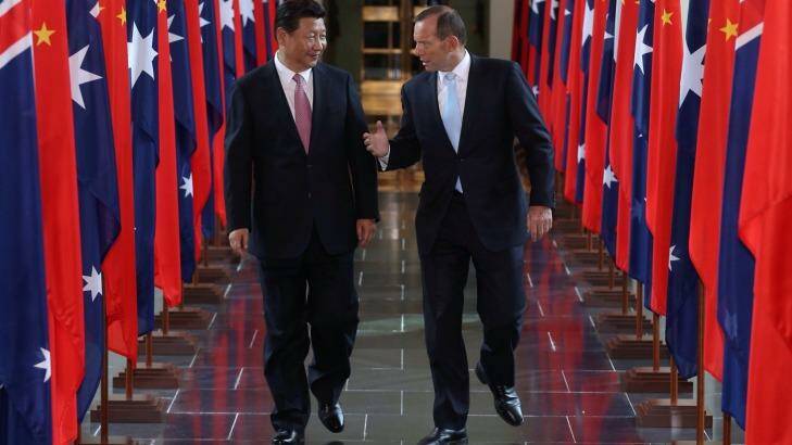 Prime Minister Tony Abbott and Chinese President Xi Jinping at Parliament House in Canberra. Photo: Andrew Meares