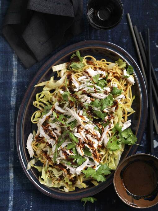 Neil Perry's chicken and noodle salad with spicy sesame dressing <a href=" http://www.goodfood.com.au/good-food/cook/recipe/chicken-and-noodle-salad-with-spicy-sesame-dressing-20120227-29u2h.html"><b>(recipe here).</b></a> Photo: William Meppem