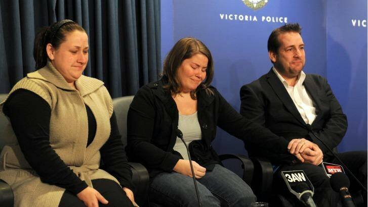 Vanessa, Rebecca and Adam Goudge at a previous police press conference. Photo: Craig Abraham