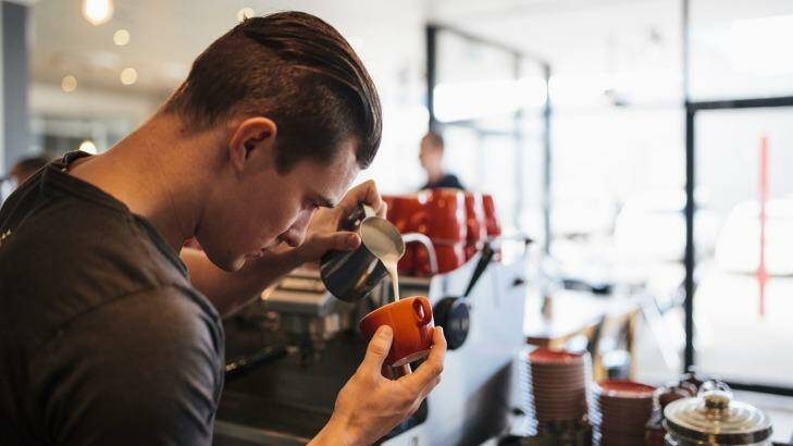 Ona barista Justin Stringer pours a coffee on Wednesday. The store is owned by Sasa Sestic who recently won the World Barista Chamionship. Photo: Rohan Thomson