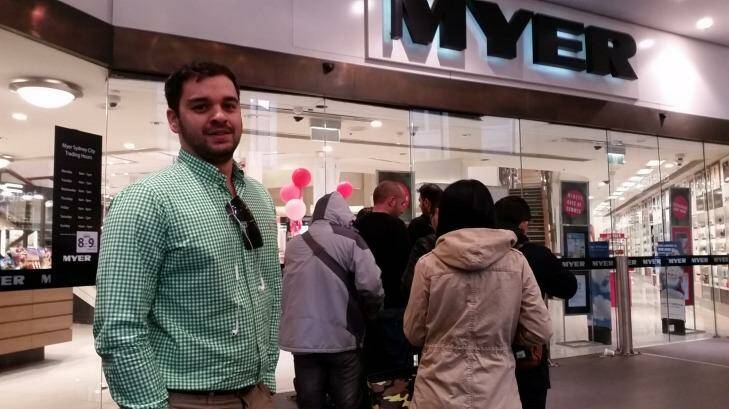 Matt Parnis opts to line up at Myer in an attempt to snag an iPhone 6 outright. Photo: Hannah Francis