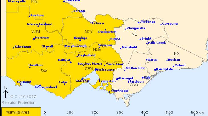 The severe weather warning issued on Thursday evening.  Photo: BOM