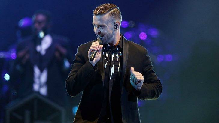 Justin Timberlake waited 1.5 half hours to show Etihad his trademark humour.  Photo: Getty Images