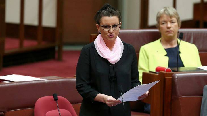 Jacqui Lamibe announces her resignation from the Palmer United Party. Photo: Alex Ellinghausen
