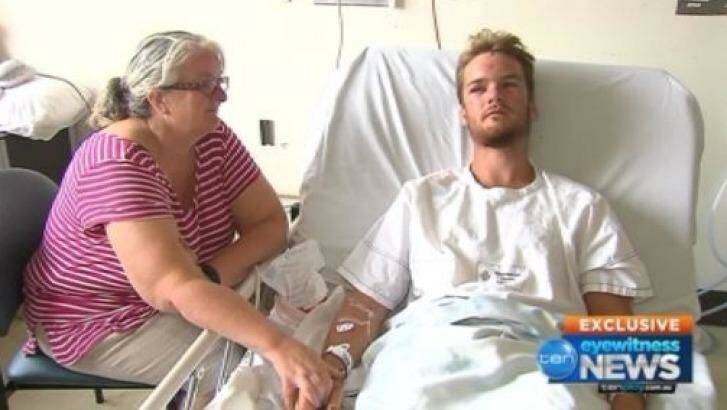 Andrew with his mother at The Alfred hospital. Photo: Courtesy of Ten News
