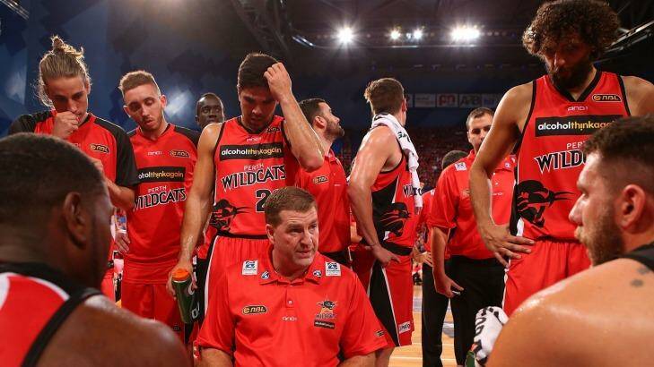 28 Mar 2014
PERTH, AUSTRALIA - MARCH 28: Trevor Gleeson, coach of the Wildcats addresses his players at a time-out during game one of the NBL Semi Final series between the Perth Wildcats and the Wollongong Hawks... Read more
By: Paul Kane GETTY IMAGES Photo: Greg Best