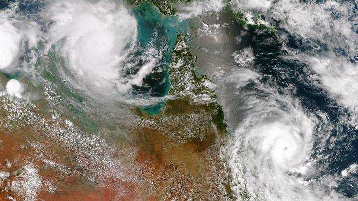 Tropical cyclones Lam and Marcia over Australia in February 2015 in imagery supplied from the US. Photo: NOAA