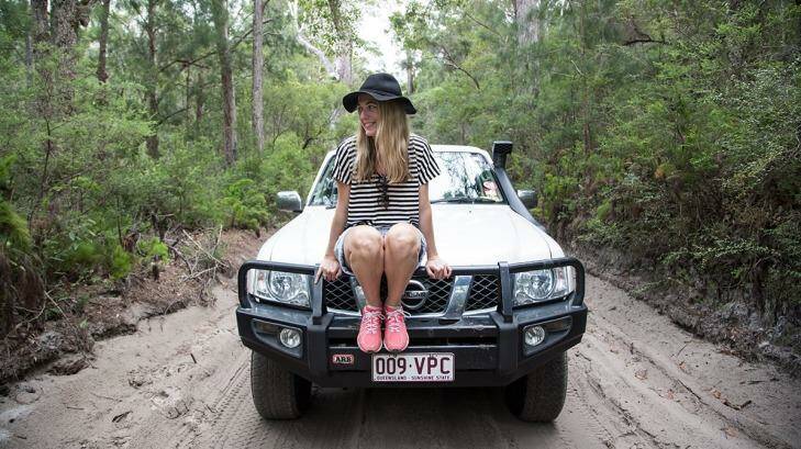 Queen of the road: Triumphant after negotiating an inland sand track on Fraser Island. Photo: Kristen Appelstun Photo: Kristen Appelstun