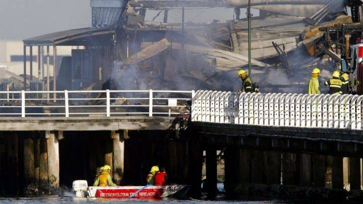  St Kilda Pier Kiosk , which burnt down overnight on  September 11,  2003.  Photo: Joe Armao