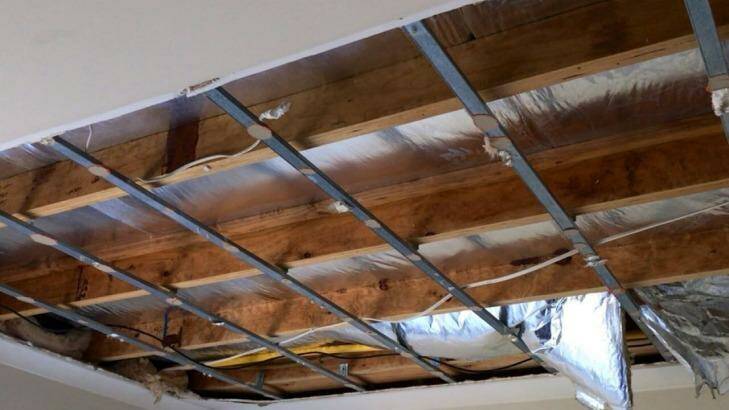A collapsed ceiling in a new townhouse in Kingsbury. Photo: Supplied