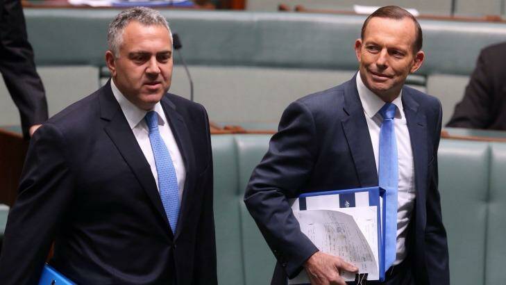 Prime Minister Tony Abbott and Treasurer Joe Hockey arrive for question time at Parliament House. Photo: Andrew Meares