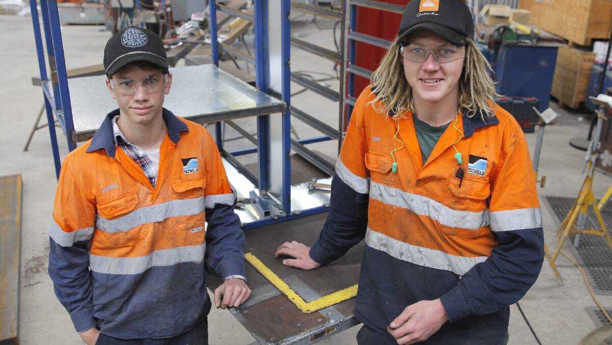 SUCCESS: After competing school based apprenticeships, Patrick Sztynda, 17, and Toby Hawkins, 18, now work for Tasweld full time. Pic: Rob Gunstone.