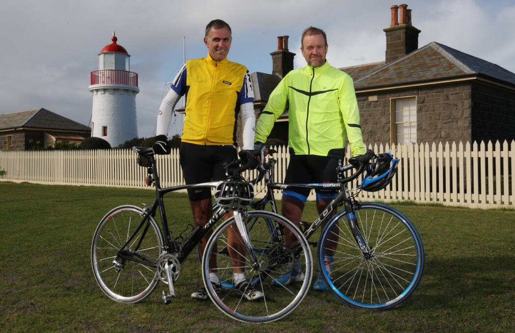 David Hodgens (left) and Richard Adams will ride around Tasmania to raise money for Missionary Aviation Fellowship. Picture: LEANNE PICKETT