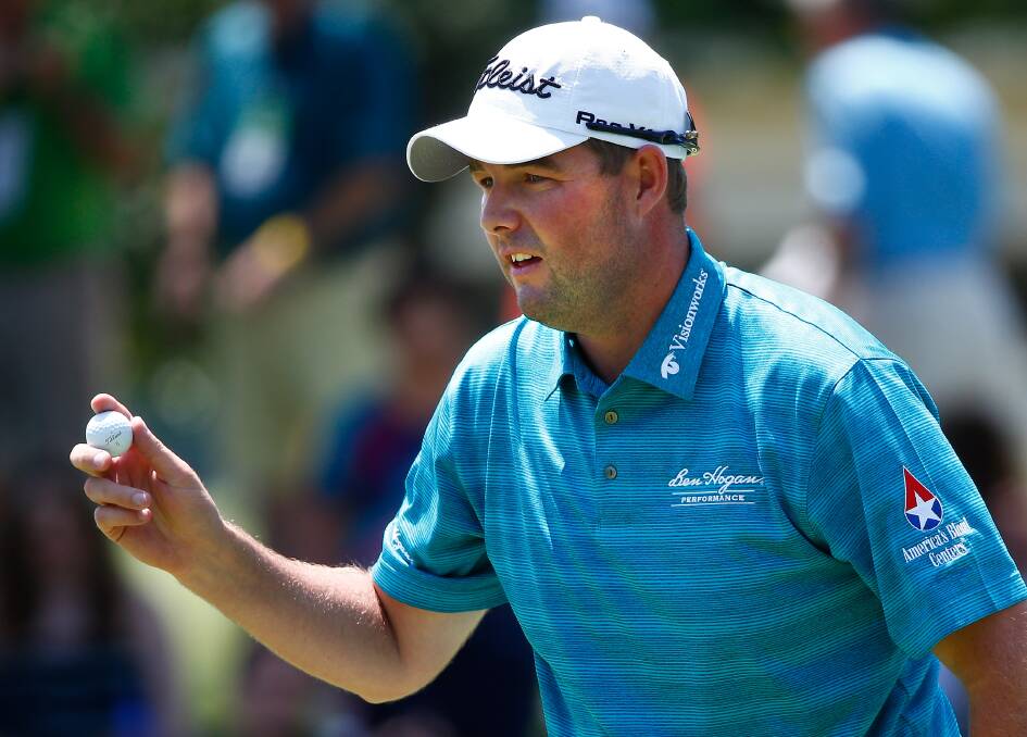 Marc Leishman acknowledges the crowd after a birdie on the eighth hole during the final round of the Byron Nelson Championship at the TPC Four Seasons in Dallas, Texas. Picture: Getty Images