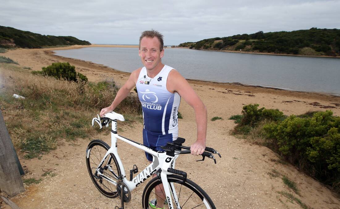 Warrnambool triathlete Brett Barker gets in a final training session for tomorrow’s Blue Hole Enduro. Barker is keen to record a top-10 finish in his age group. 