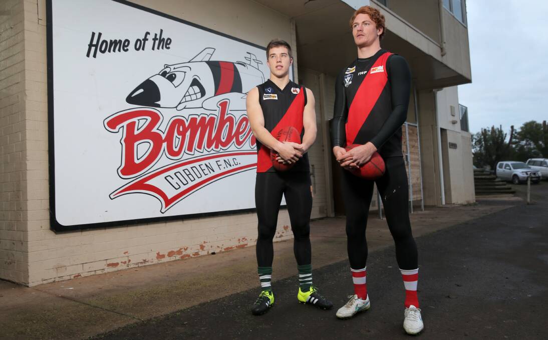 Cobden Football Club exports Zach Merrett (left) and Gary Rohan were back where it all started yesterday.  