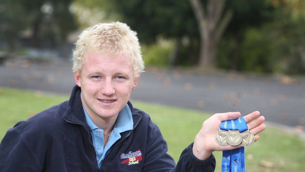 Mitchell Gristede, 15, of Timboon, won three gold medals at the School Sport Victoria swimming state championships in Melbourne this week.