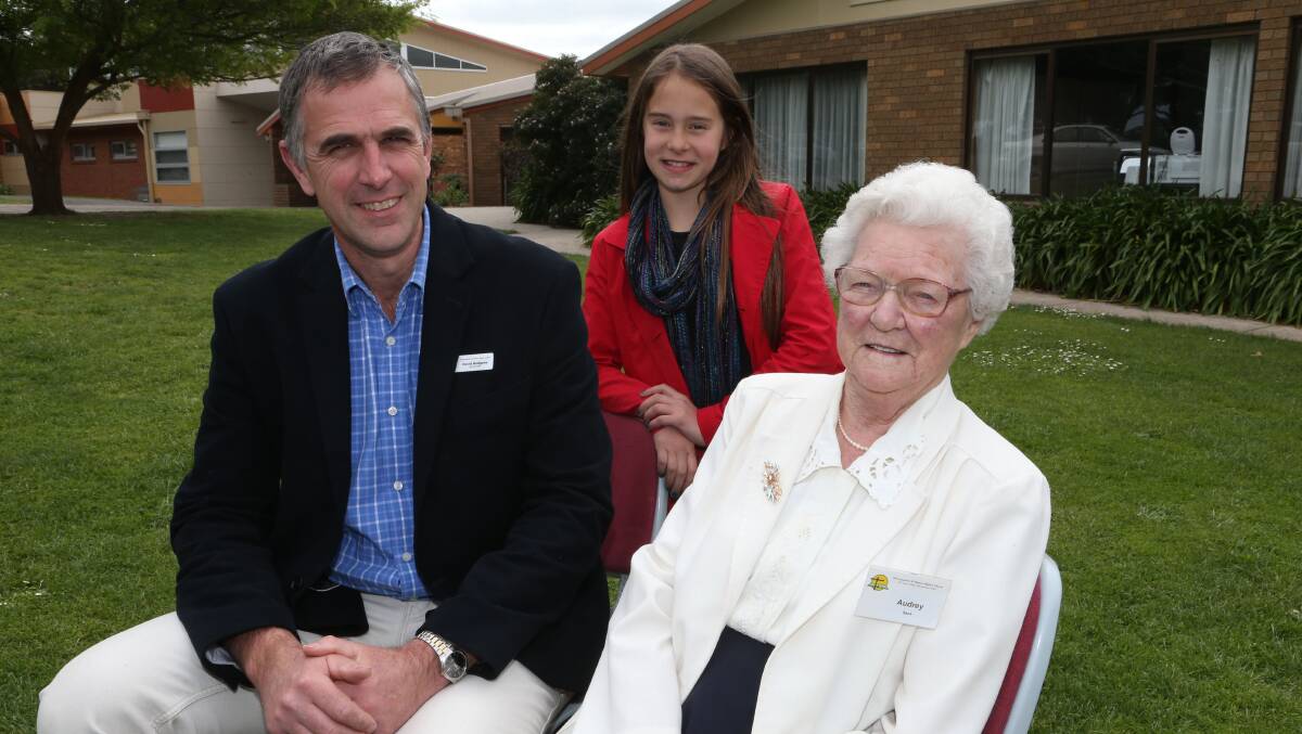  Warrnambool Baptist church’s senior pastor David Hodgens, with Xyleigh Tobias, 10, and Audrey Sack, 90, who has been a member of the congregation all her life. 