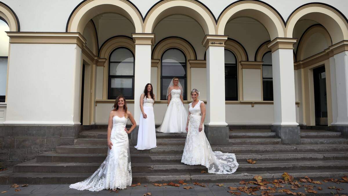Warrnambool Bridal Expo 2014 winners Jessica O’Brien (gown of the year), Emma Dart (modern), Nicole Walker (traditional) and Jenna Conn (vintage) model their gorgeous gowns. 
