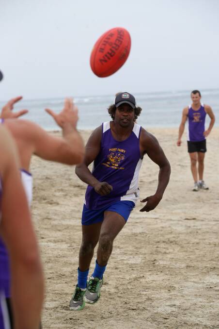 Northern Territory recruit Lloyd Stockman trains with the Seagulls at Griffiths Island.
