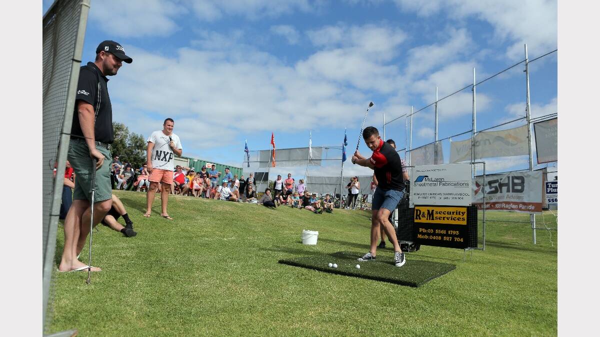 Marc Leishman showed south-west AFL footballers how it was done at the annual Warrnambool Hole-In-One Competition in Viaduct Road.