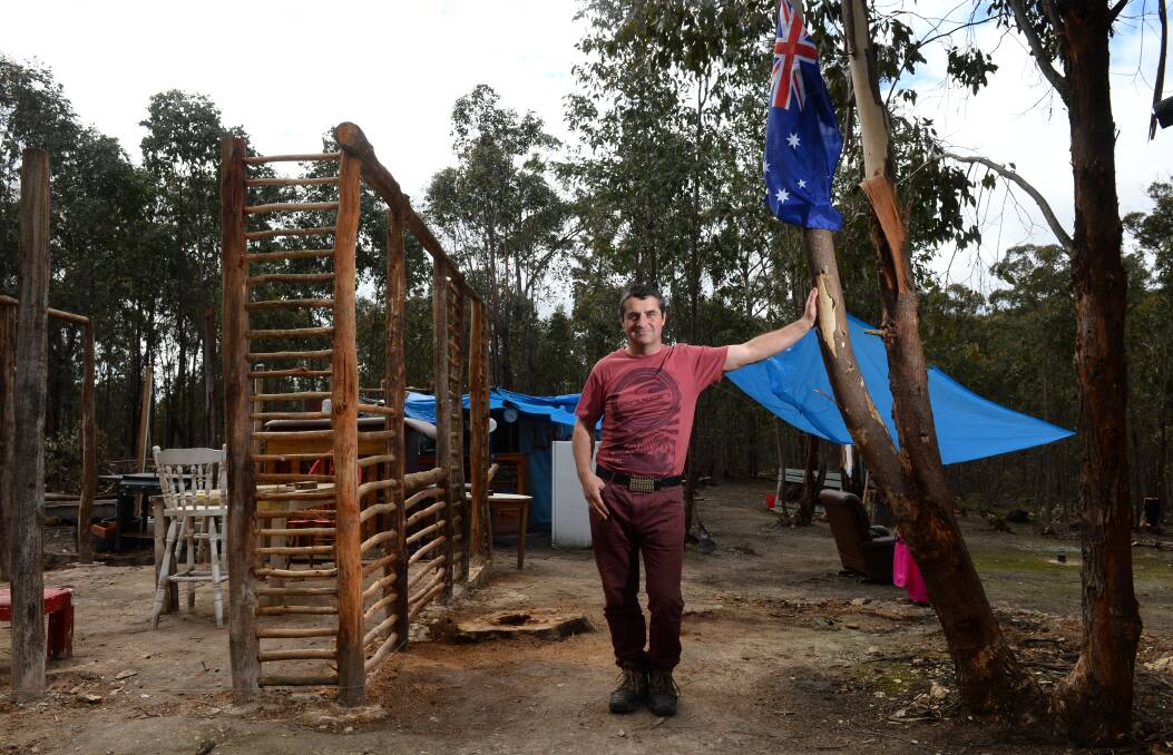 Nicholas Zounis at the area in state forest near Smythesdale he has tried to claim as his own. PICTURE: ADAM TRAFFORD