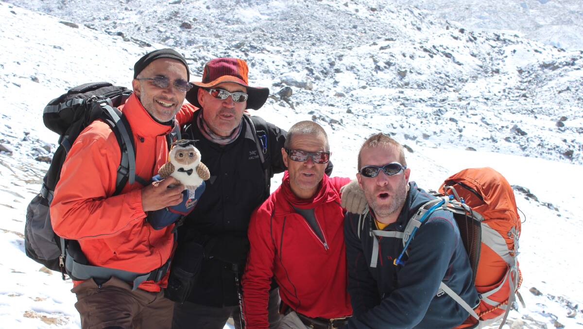 Raj Samrai (left), Tony Sheumack, Andy Sutherland and Alasdair Sutherland at the base of Mount Kala Patthar. 
Photo: Supplied 