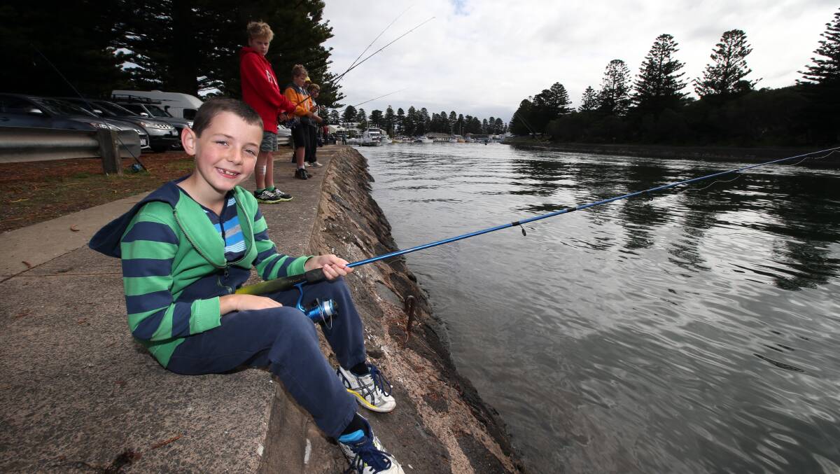 Connor Harwood, 8, from Ballarat wets a line. Picture: DAMIAN WHITE
