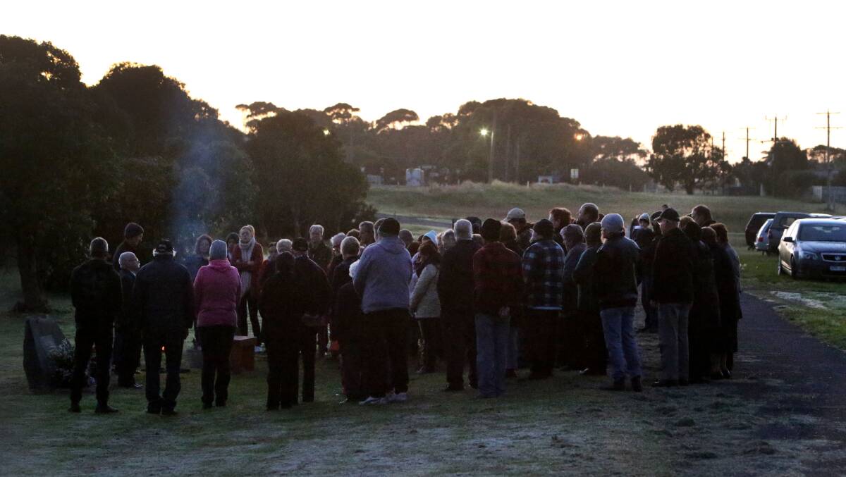 A large crowd gathered for Yambuk's first ever Anzac Day service. Picture: LEANNE PICKETT 