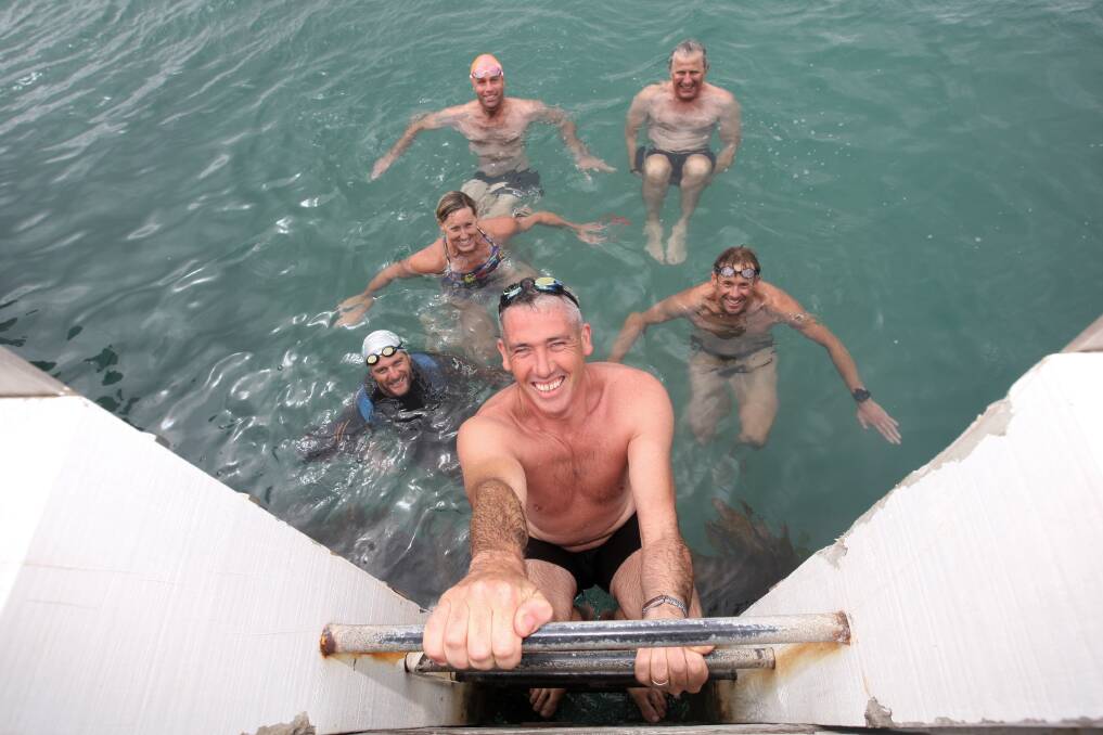 After conquering the Rip swim, this hardy group of ocean swimmers is ready to tackle the Shipwreck Coast Swim Series.  Clockwise from left: Jayson Lamb, Sandra Skilbeck, Joe Ragg, Laurie Laurenson, Leigh McCarthy and Jon Watson. 141223AS02Picture: AARON SAWALL