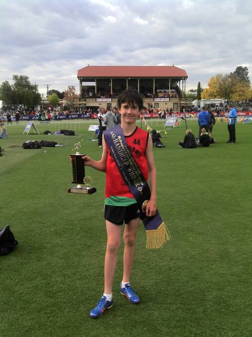 Nicholas O’Connor, 14, after his 1600-metre win at the 2014 Stawell Gift Carnival.