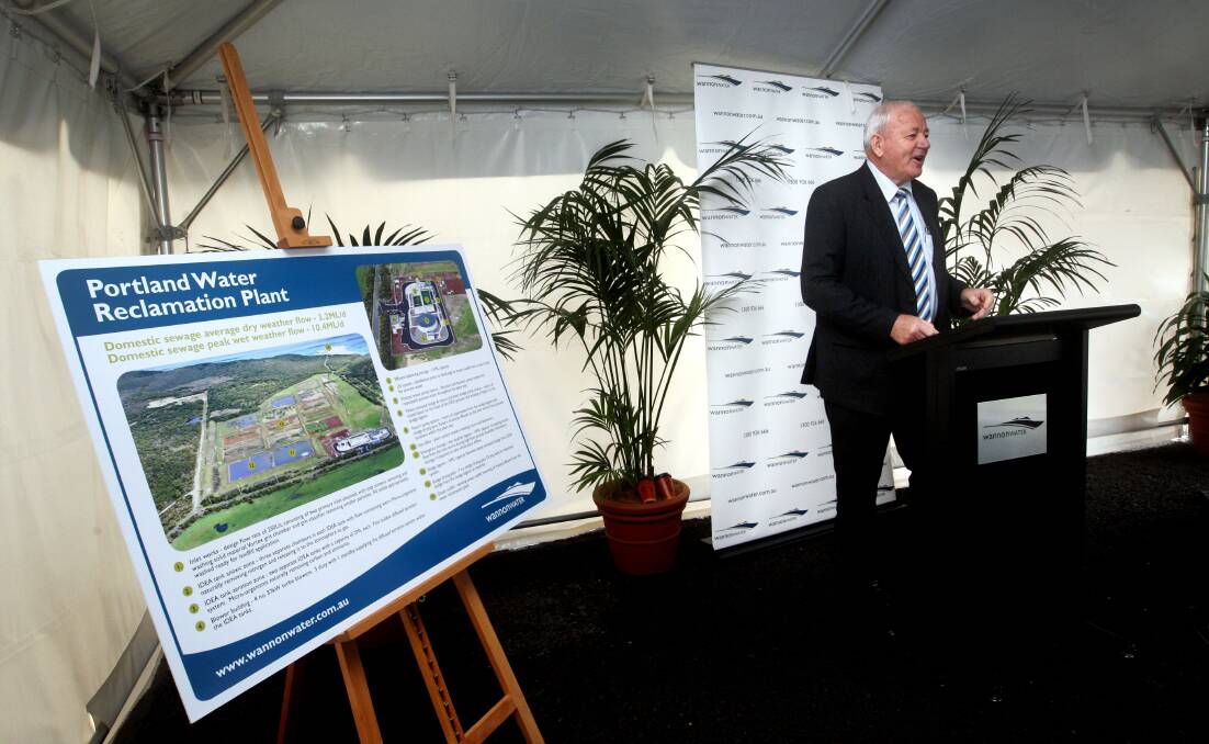 John Vogels, chairman of Wannon Water, addresses dignitaries at the official opening of the $13.5 million Portland water reclamation plant yesterday. 