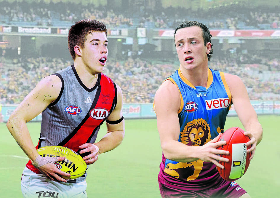 Small forwards Zach Merrett, of Essendon (left), and Lewis Taylor, of Brisbane Lions, have flourished in their AFL debut seasons. Pictures: GETTY IMAGES