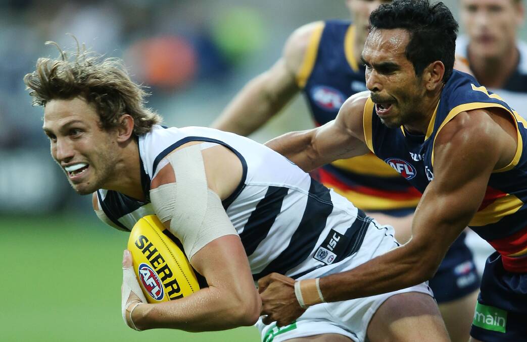 Geelong utility Billie Smedts will miss two months with a collarbone injury. The North Warrnambool Eagles export injured himself playing in the VFL while trying to earn a recall to the Cats’ AFL side.Picture: GETTY IMAGES