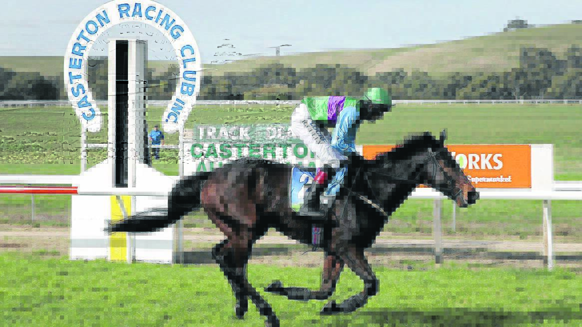 Krase crosses the finish line with a winning margin in the steeplechase at Casterton. 