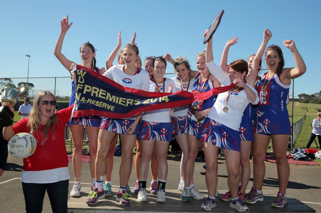Panmure celebrates winning back-to-back A reserve flags. Picture: ROB GUNSTONE