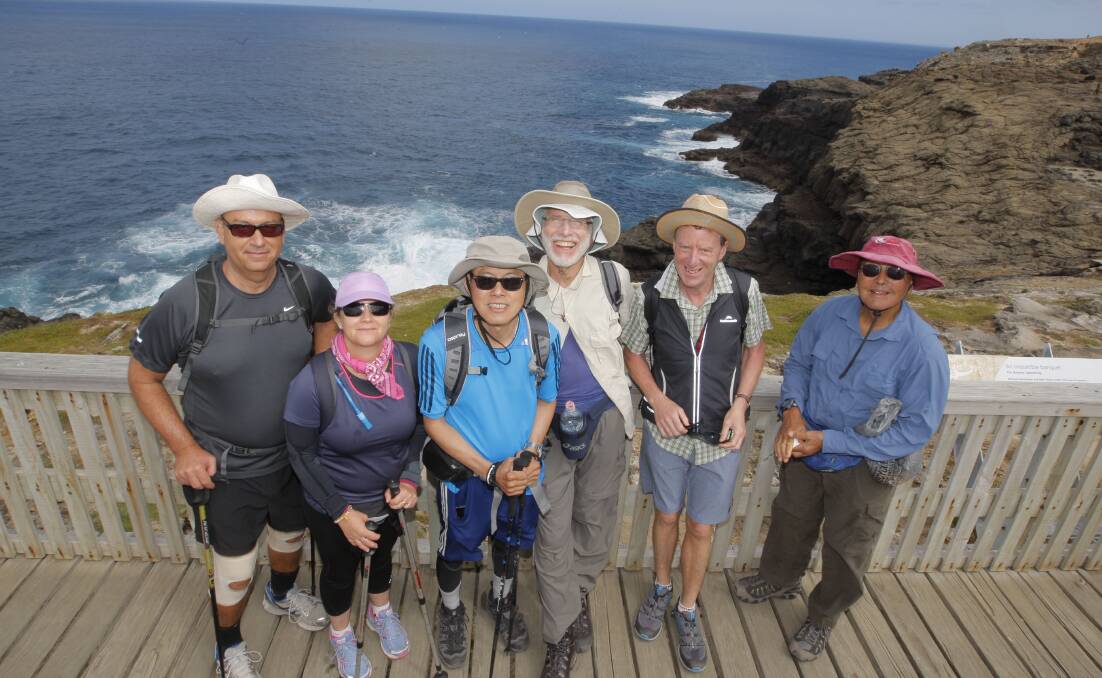 Aussie Camino pilgrims Andy MacDonald, of Queensland (left), Kalee West, Queensland, Tee ping Koh, South Australia, Father Dave Ryan, New South Wales, Peter Sherman, Portland, and Michael Allam, Canberra.         141212AM01 Picture: ANGELA MILNE