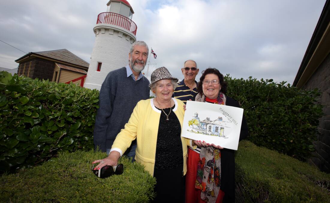 Rotary Club of Warrnambool Daybreak supporters Bob Jeans (left), Lydia Sinclair, John Fowler and Carolyn Monaghan with a hand-painted platter to be auctioned at tomorrow’s Long Lunch. 