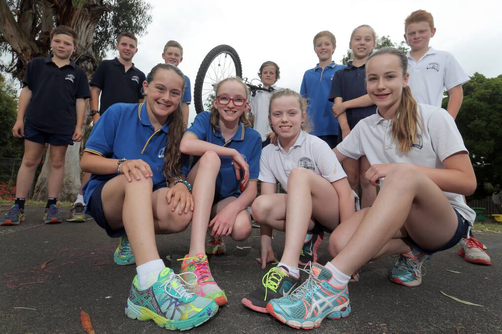 Emily Manuell, 12 (front left), Tori Parsons, 12, Alexandra Barker, 11, and Emily Russell, 11. plan to put their best foot forward for Woodford Primary School. 141120RG17 Picture: ROB GUNSTONE