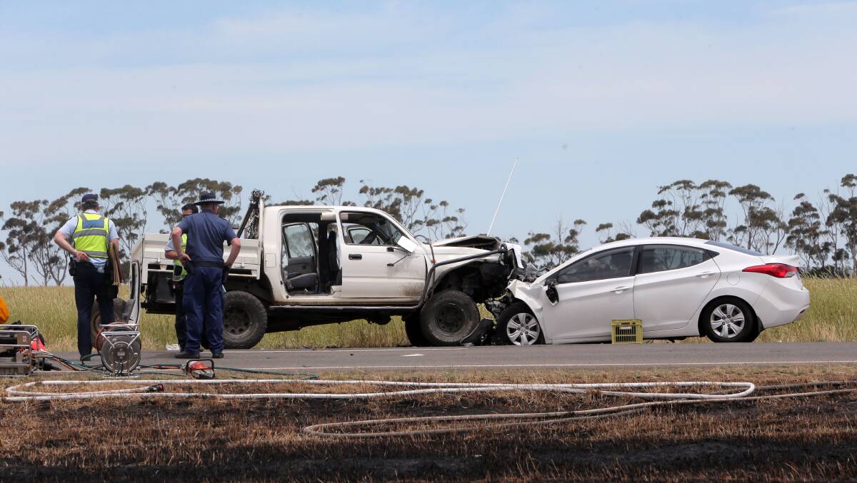 The aftermath of today’s accident on the Hamilton Highway near Lismore in which two people died.